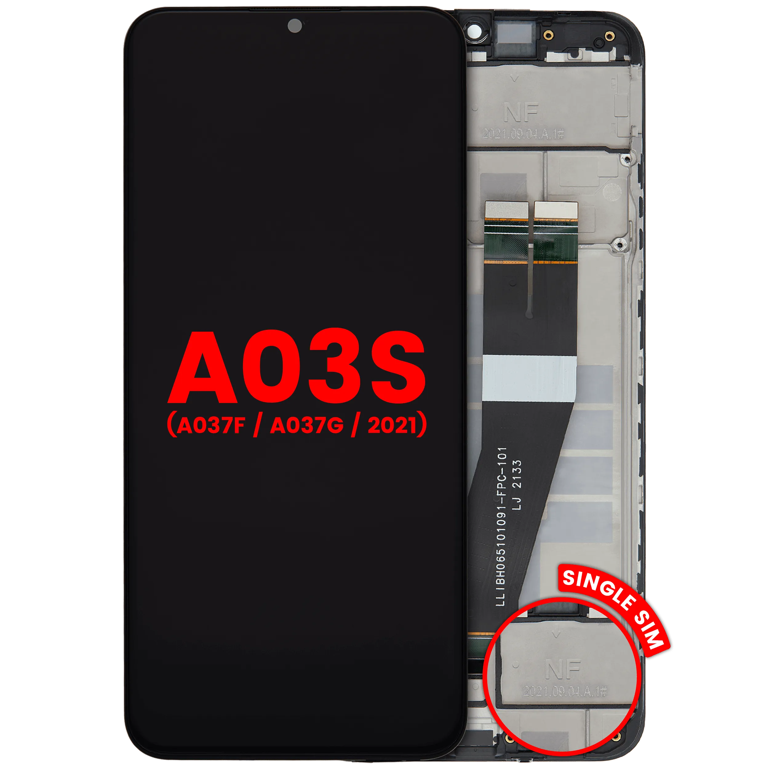 Écran LCD avec cadre pour Samsung Galaxy A03s (A037F / A037G / 2021) (Single Sim) (châssis Type C) (Compatible Plus)