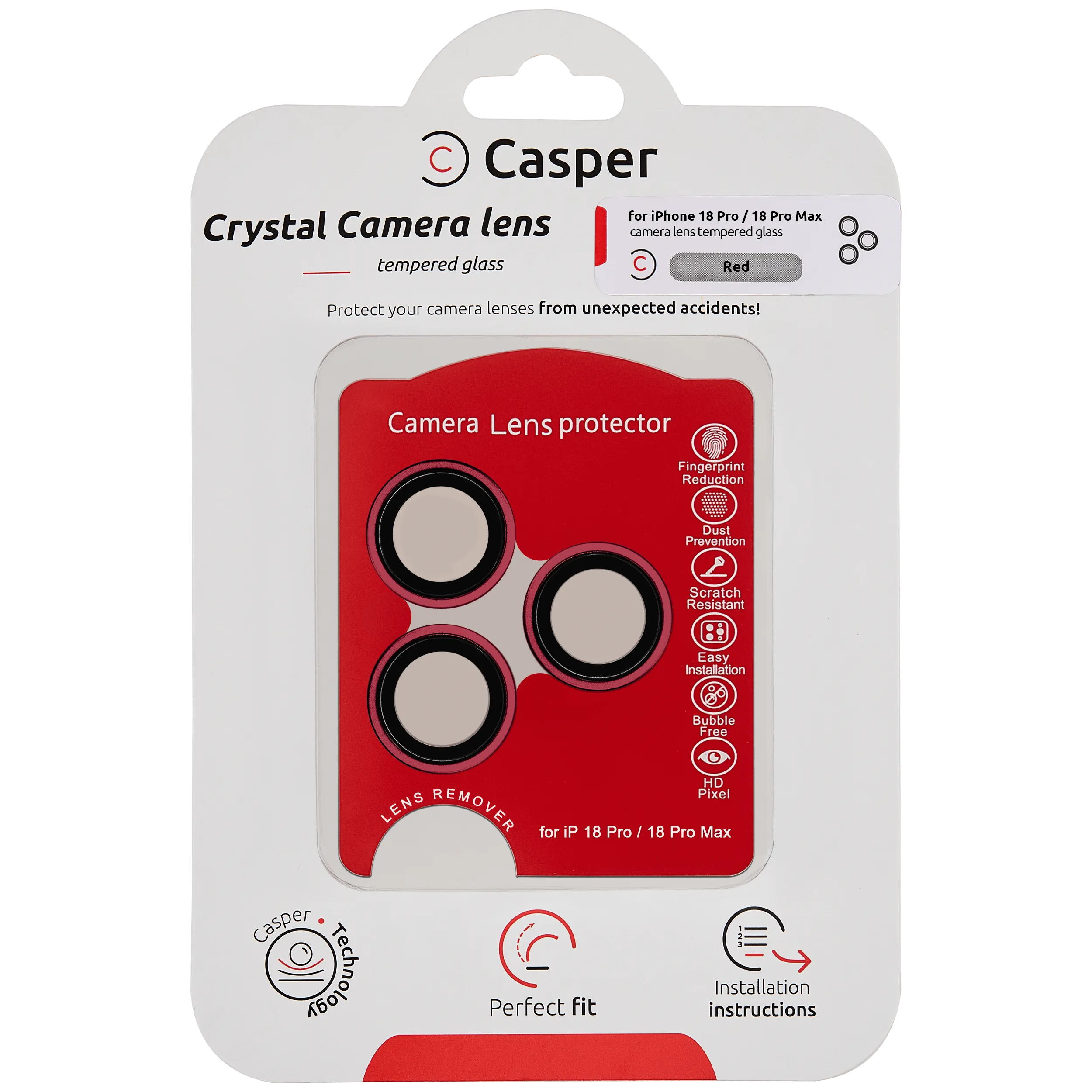 Casper Protector de la lente de la cámara para iPhone 18 Pro / 18 Pro Max (Rojo)