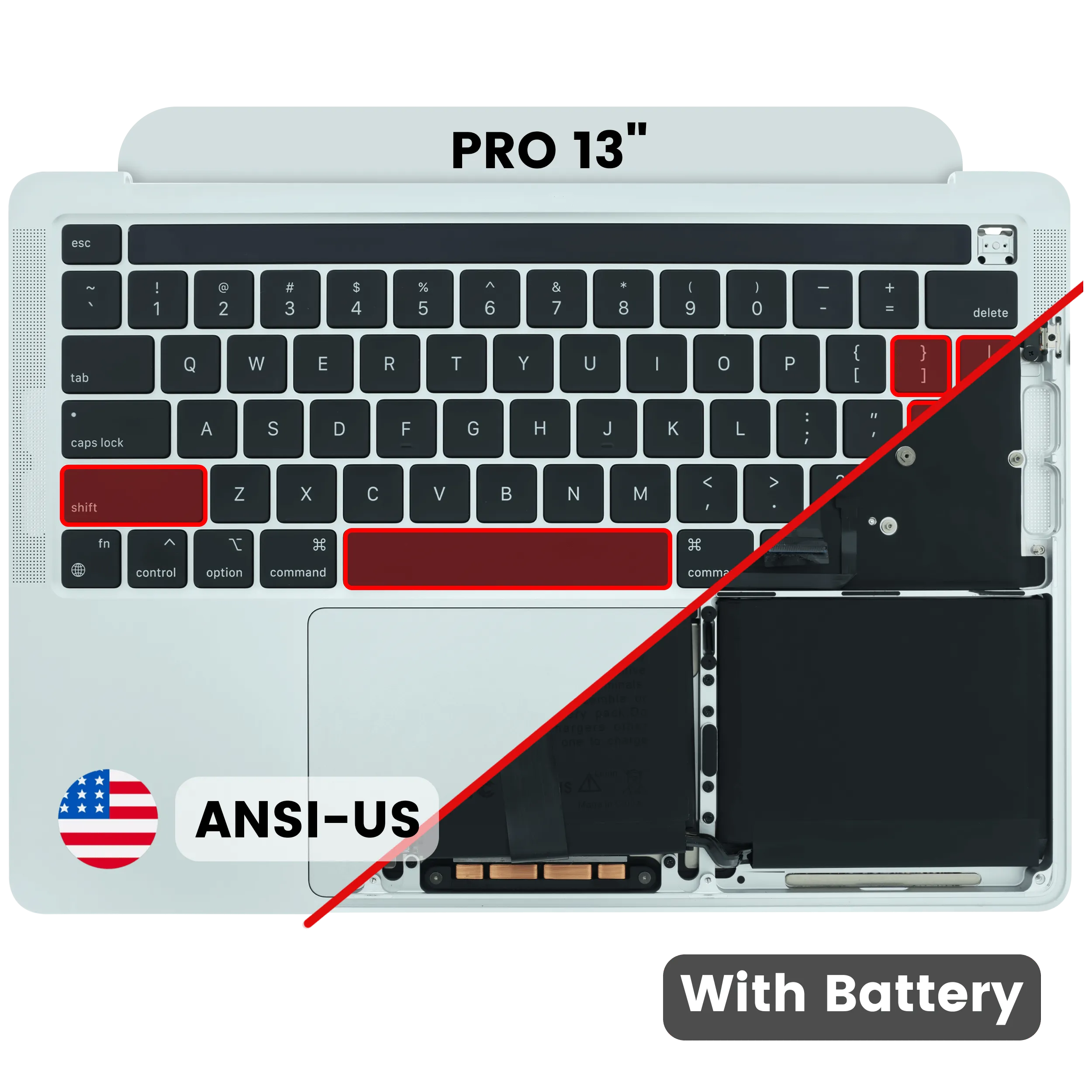 Top case avec batterie et clavier (clavier ANSI US) pour MacBook Pro 13" A2338 (2020) (Original d'occasion · grade A) (M2)