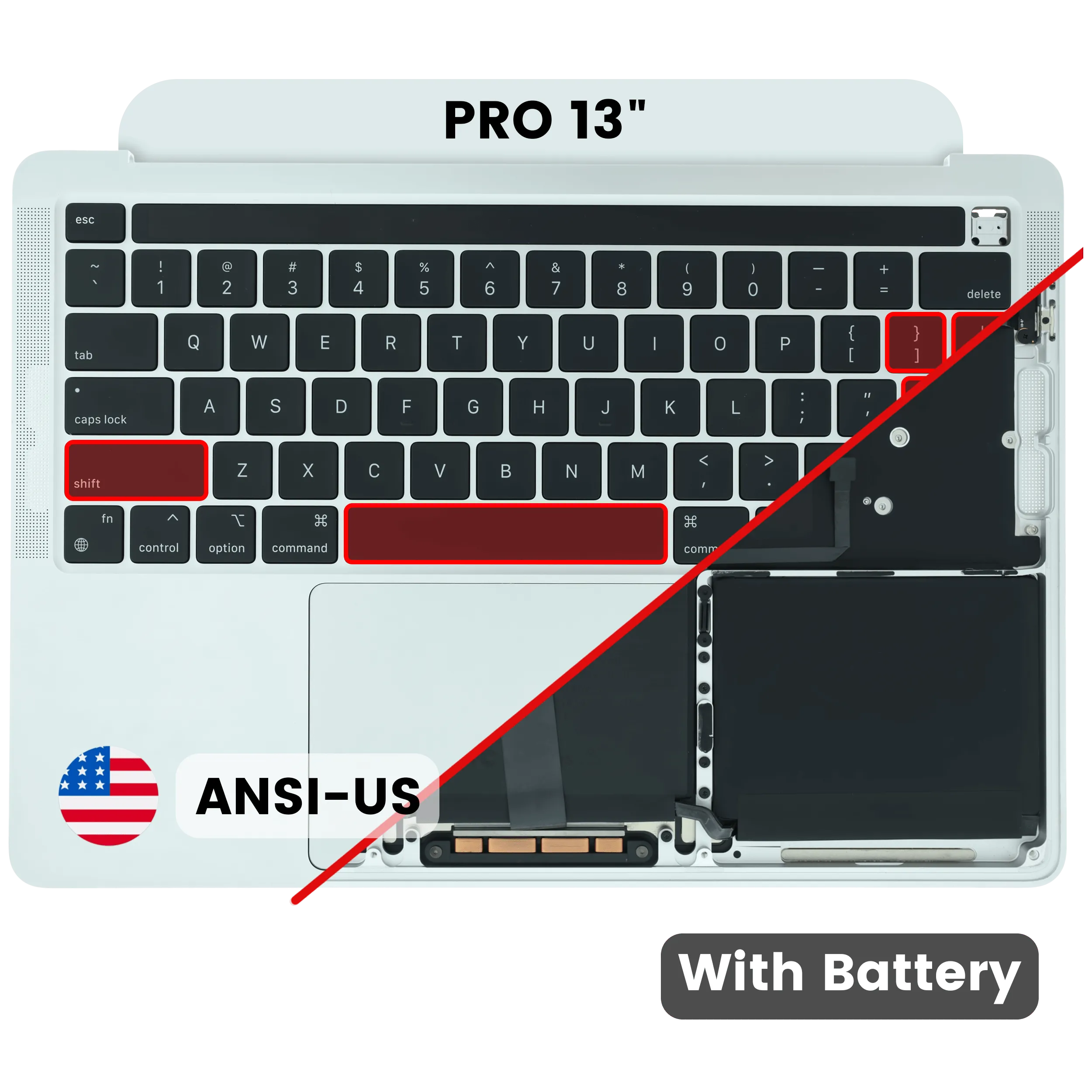 Top case avec batterie et clavier (clavier ANSI US) pour MacBook Pro 13" A2338 (2020) (Original d'occasion · grade B/C) (M2)