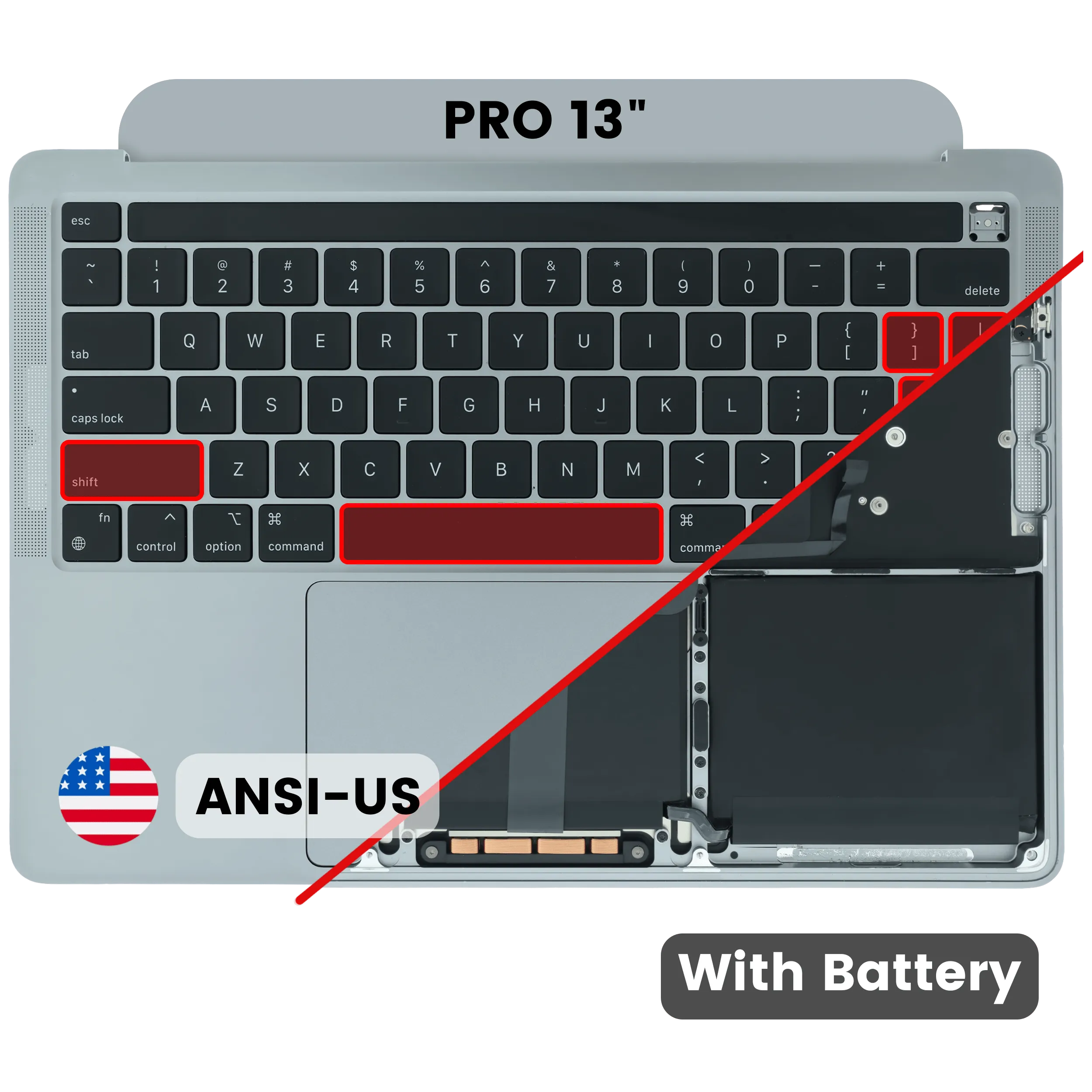 Top case avec batterie et clavier (clavier ANSI US) pour MacBook Pro 13" A2338 (2020) (Original d'occasion · grade B/C)(M2)