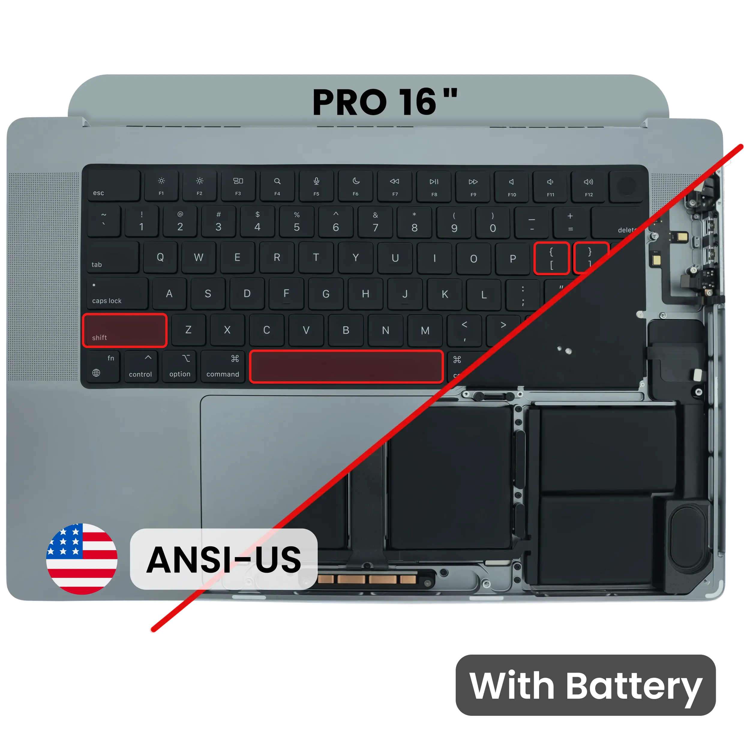 Topcase mit Akku und Tastatur (ANSI US-Layout) für MacBook Pro 16" A2485 (2021) / A2780 (2023) (Original gebraucht · Zustand B)