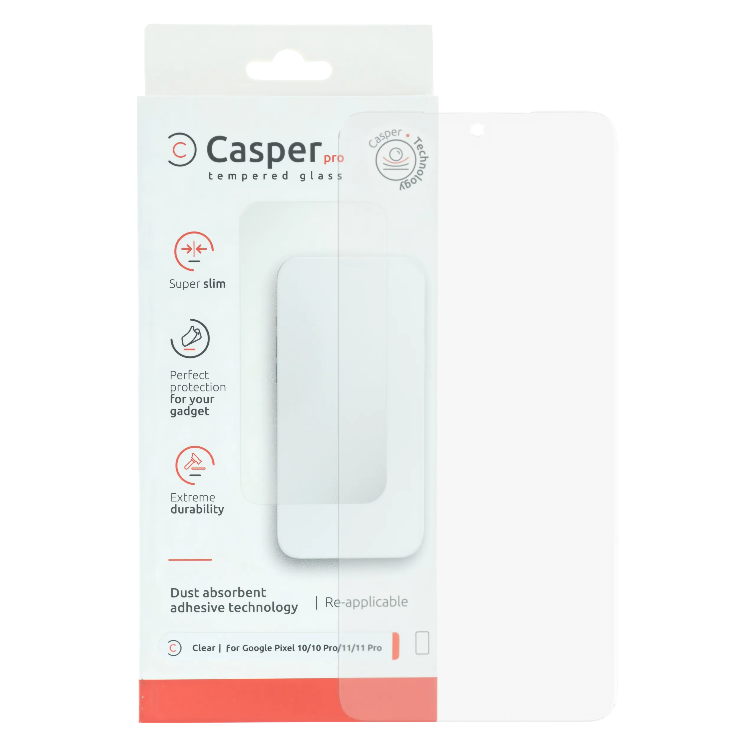Casper Pro verre trempé pour Google Pixel 10 / 10 Pro / 11 / 11 Pro (Retail Packaging)