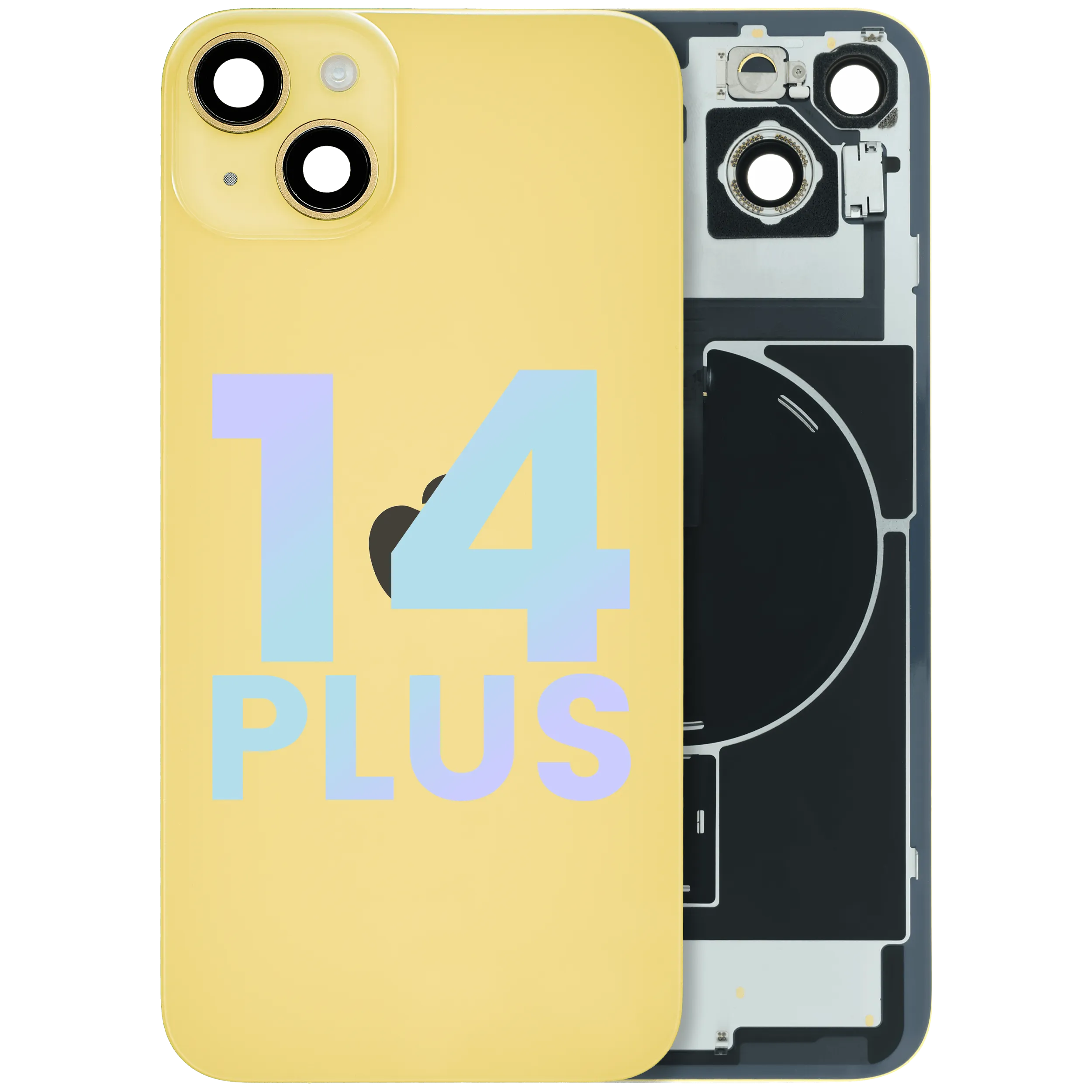 Rückseitenglas mit Stahlplatte mit MagSafe Magnet vormontiert für iPhone 14 Plus (Original Service Pack)