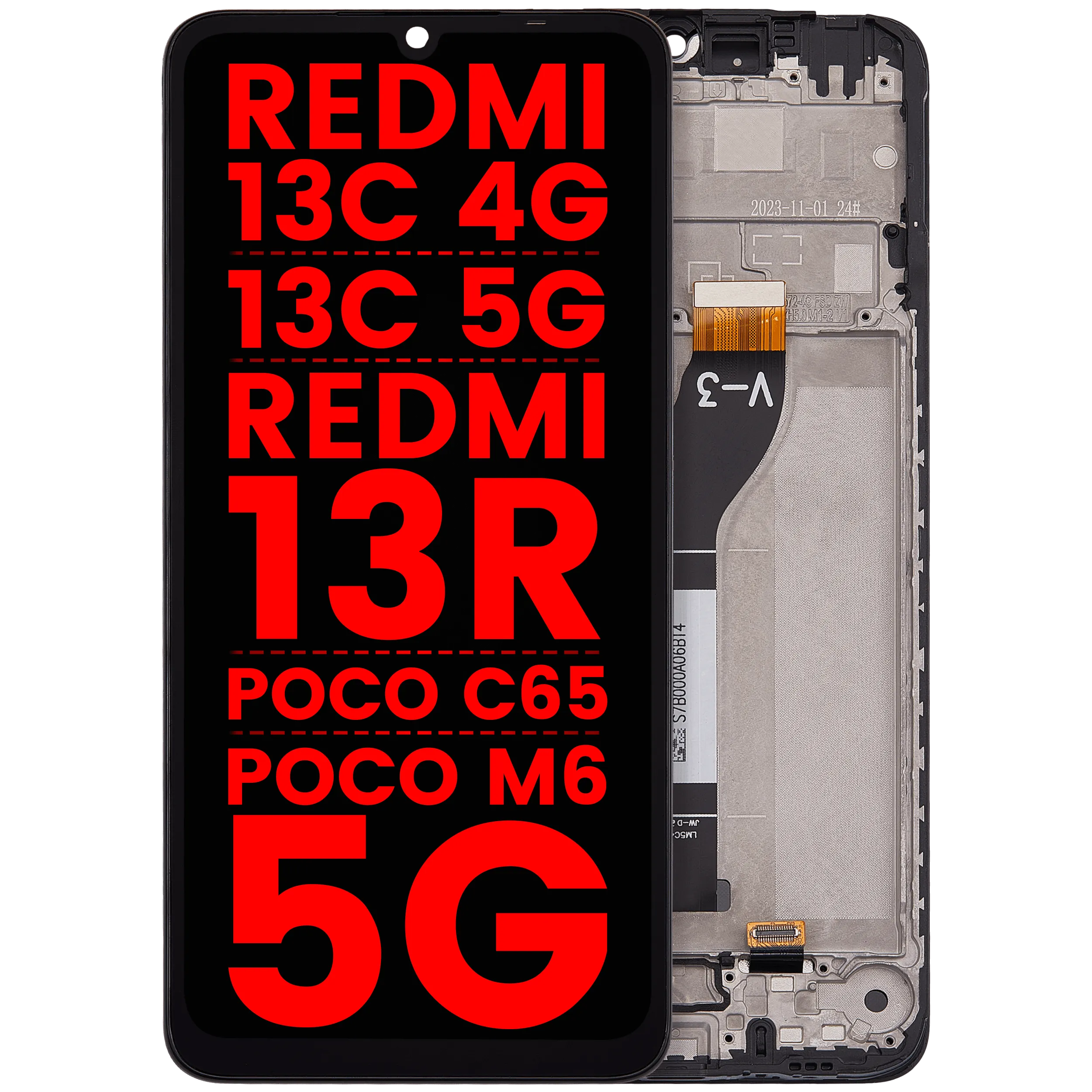 LCD-Display mit Rahmen für Xiaomi Redmi 13C 4G / 13C 5G / Redmi 13R / Poco C65 / Poco M6 5G (Kompatibel Plus)