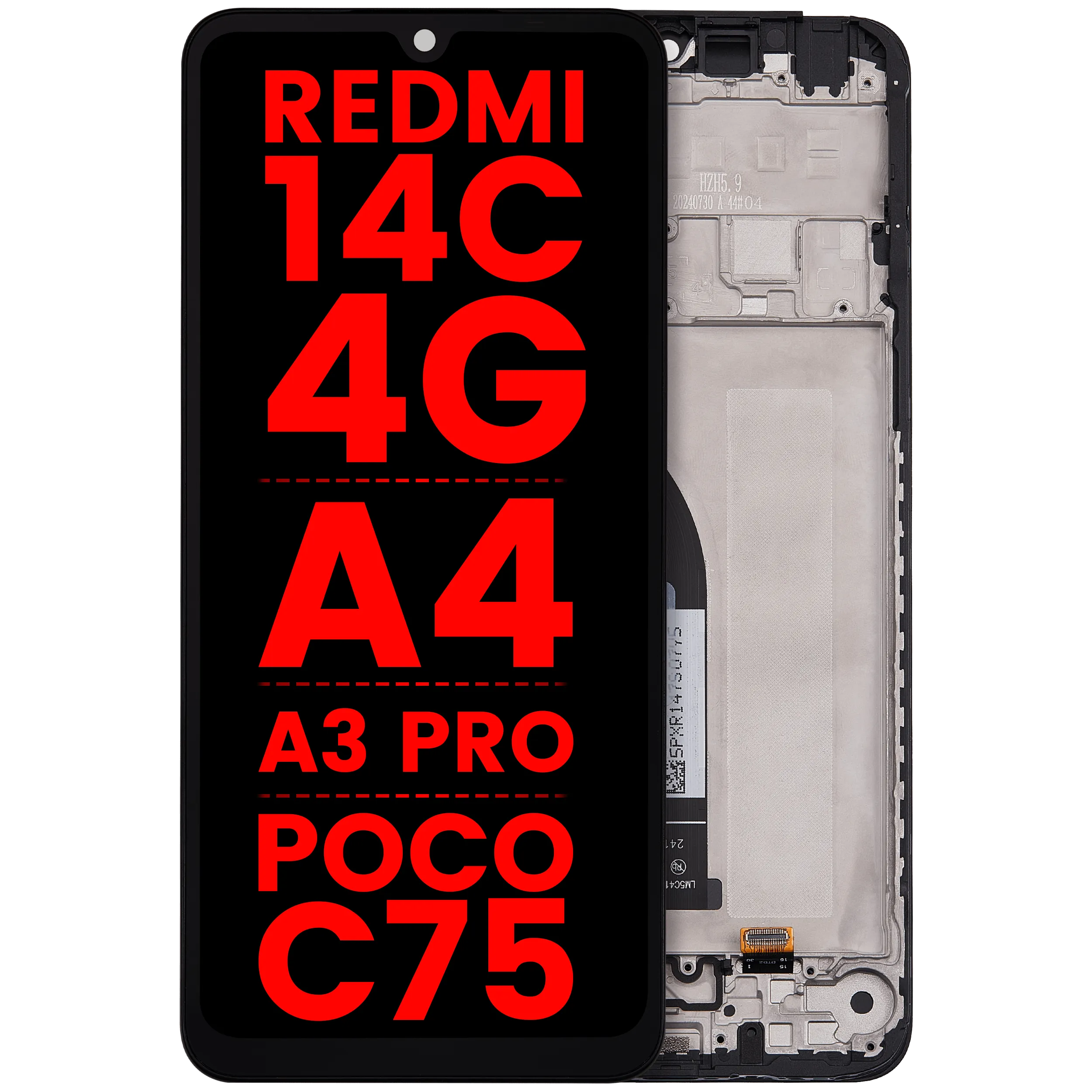 LCD-Display mit Rahmen für Xiaomi Redmi 14C 4G / Redmi A4 / Redmi A3 Pro / Poco C75 (Kompatibel Plus)