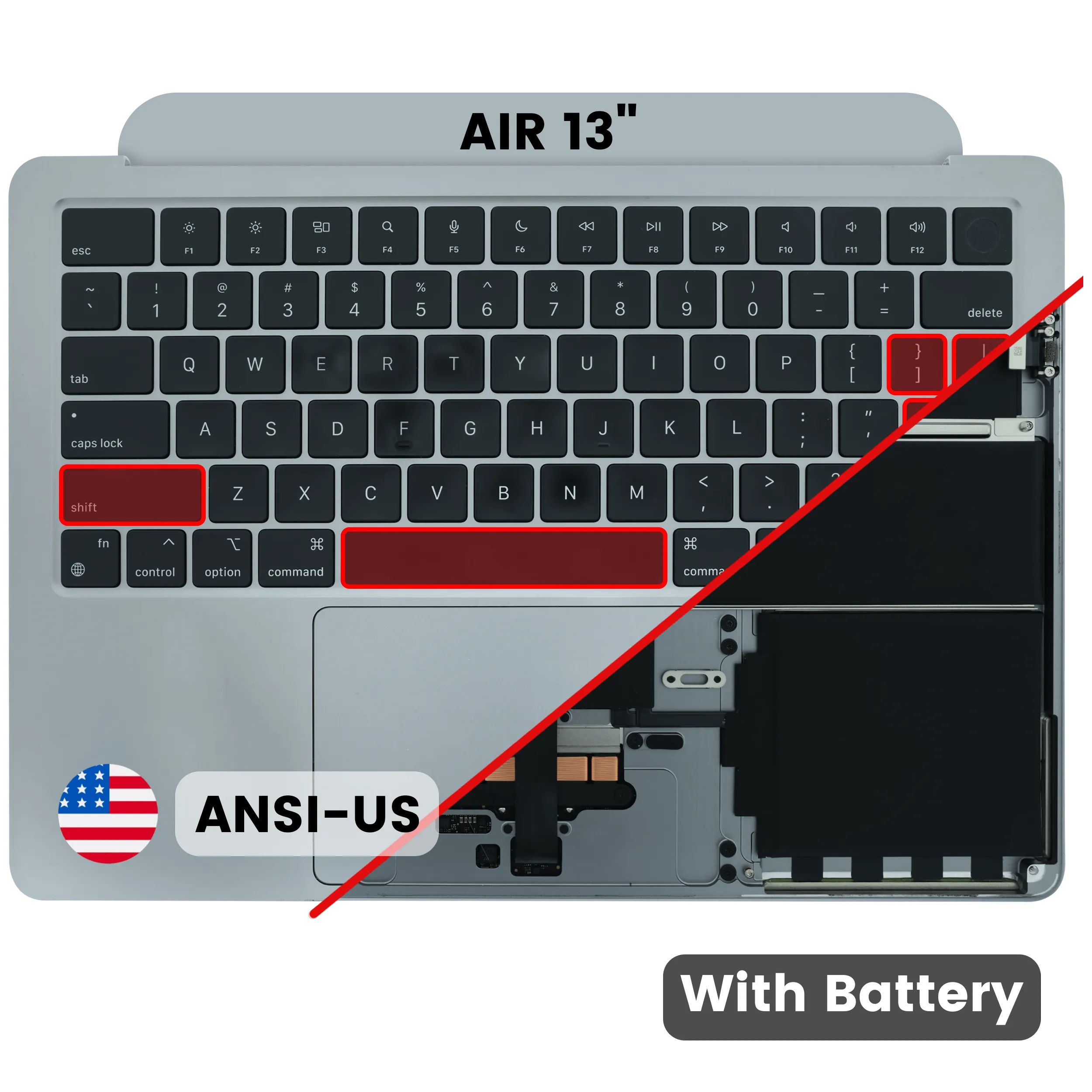Top case con batería y teclado (teclado ANSI EE. UU.) para MacBook Air 13" A2681 (2022) (Original usada · grado B) (Gris espacial) duplicated sku 11000000232