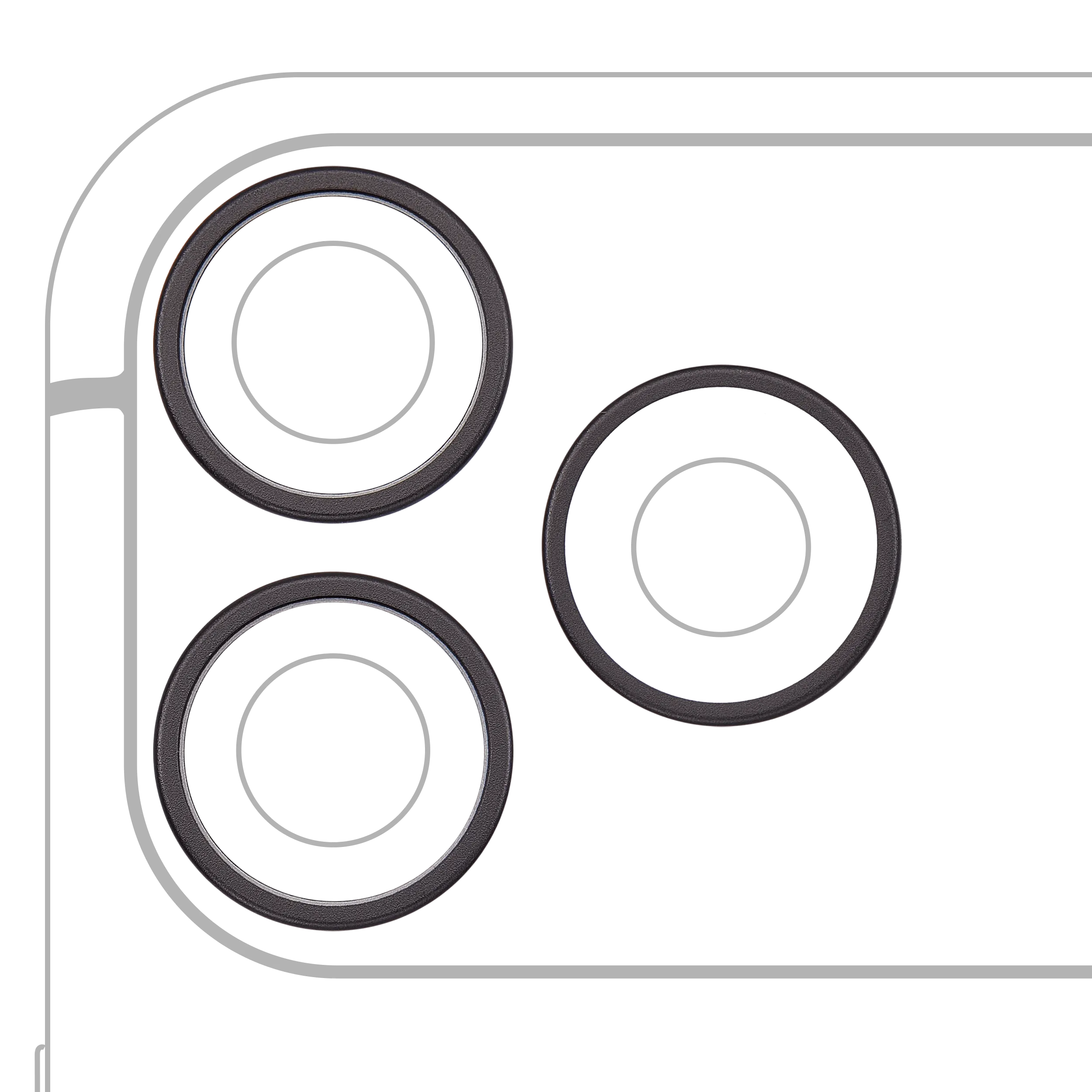 Aro embellecedor de la cámara trasera (solo) para iPhone 18 Pro / 18 Pro Max (Negro) (juego de 3)