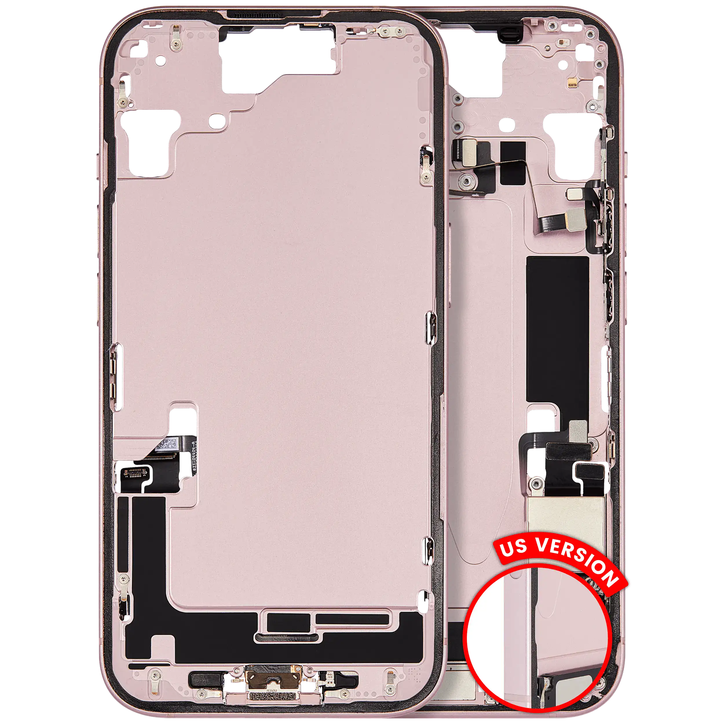 Mittelrahmen mit Ladebuchsen-Flexkabel und Kleinteilen für iPhone 15 (US-Version) (Original gebraucht · Zustand C)