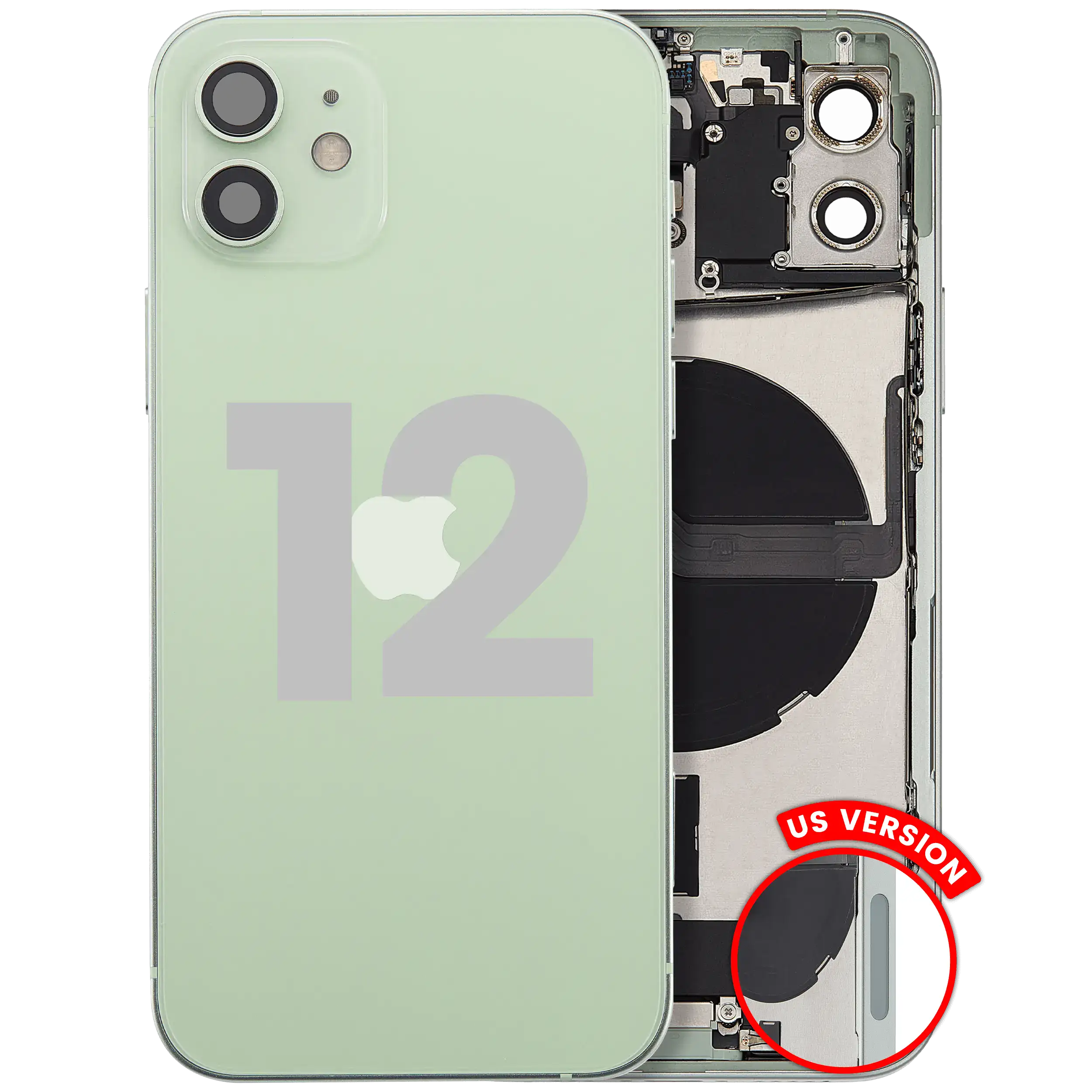 Rückgehäuse mit Ladebuchsen-Flexkabel und Kleinteilen für iPhone 12 (US-Version) (Original gebraucht · Zustand A)