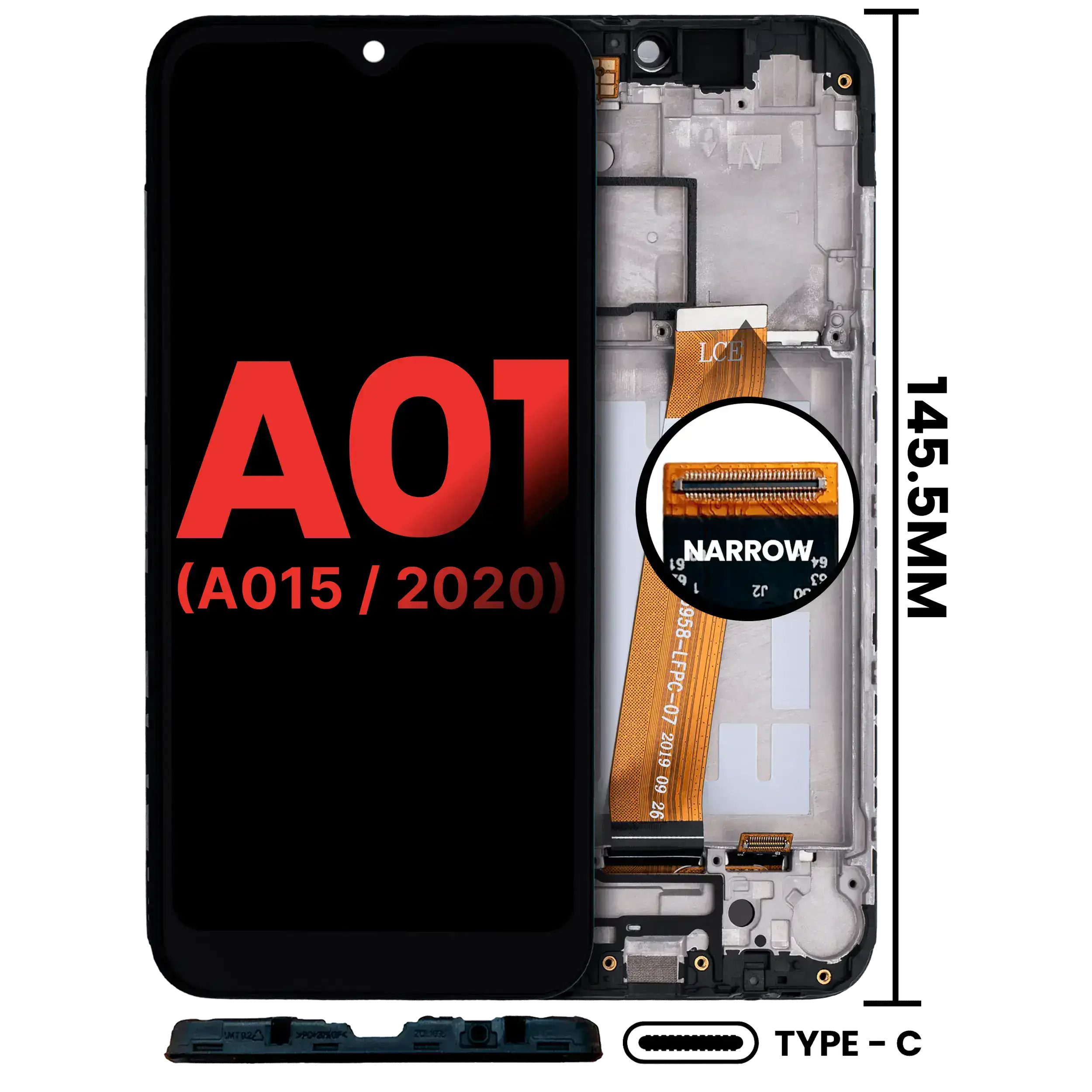 Écran LCD avec cadre pour Samsung Galaxy A01 4G (A015 / 2020) (US Model) (châssis TYPE-C) (Compatible Plus)