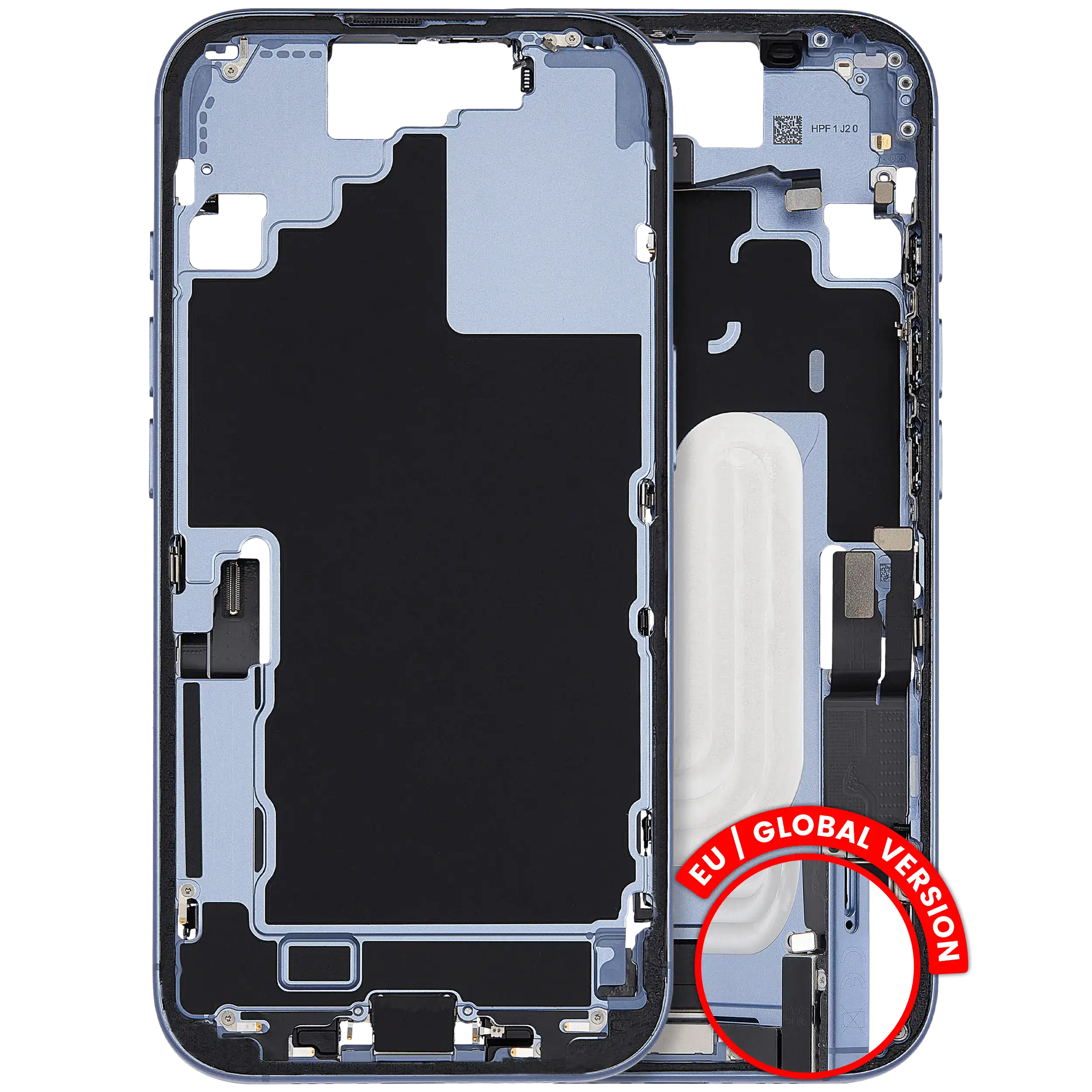 Mid-Frame Housing With Charging Port Flex & Small Parts For iPhone 17 (EU / Global Version) (Used OEM Pull: Grade A) (Mist Blue)