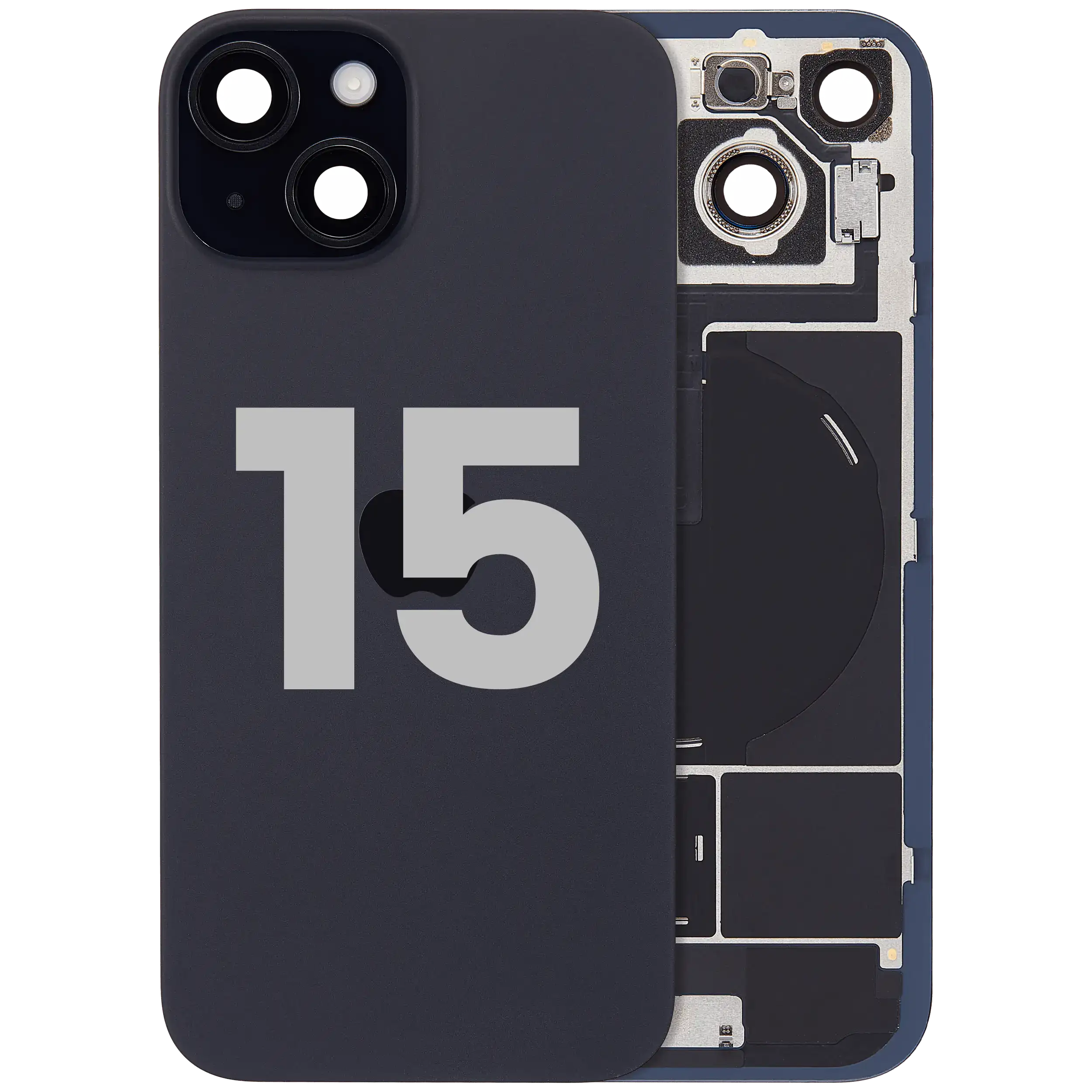 Rückseitenglas mit MagSafe-Magnet, NFC und Blitz-Flexkabel für iPhone 15 (Original gebraucht · Zustand B)