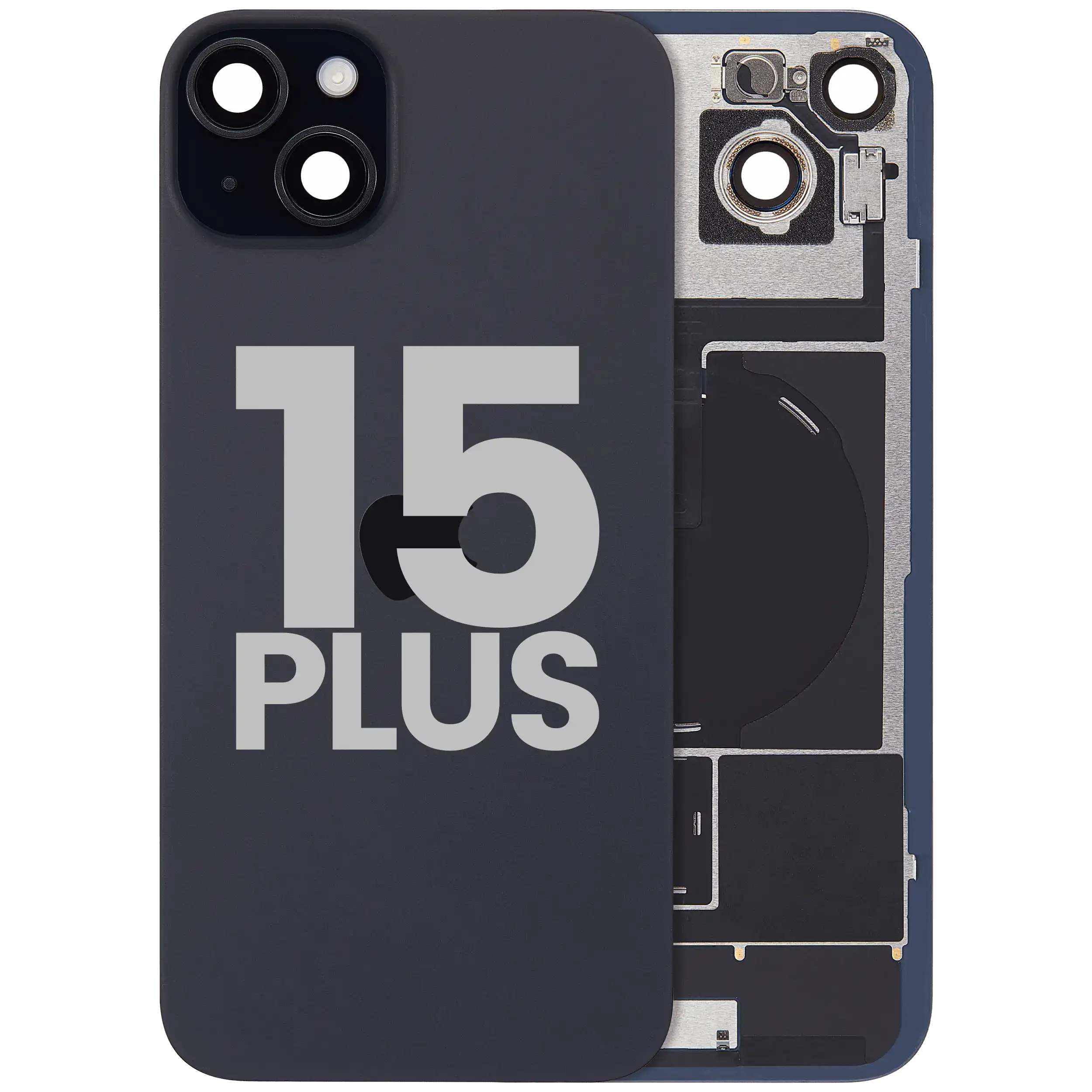 Rückseitenglas mit MagSafe-Magnet, NFC und Blitz-Flexkabel für iPhone 15 Plus (Original gebraucht · Zustand A)