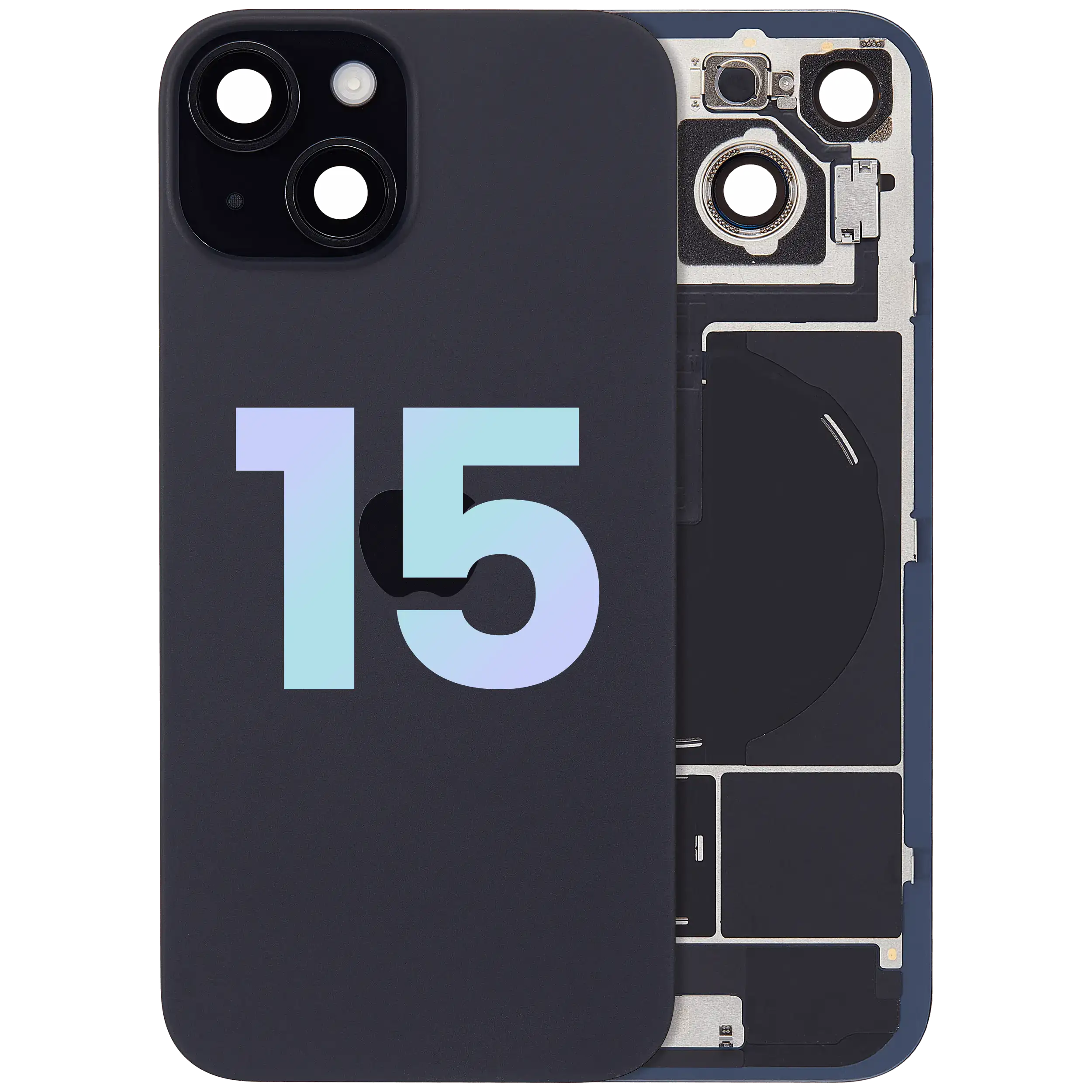 Rückseitenglas mit MagSafe-Magnet, NFC und Blitz-Flexkabel für iPhone 15 (Original Service Pack)