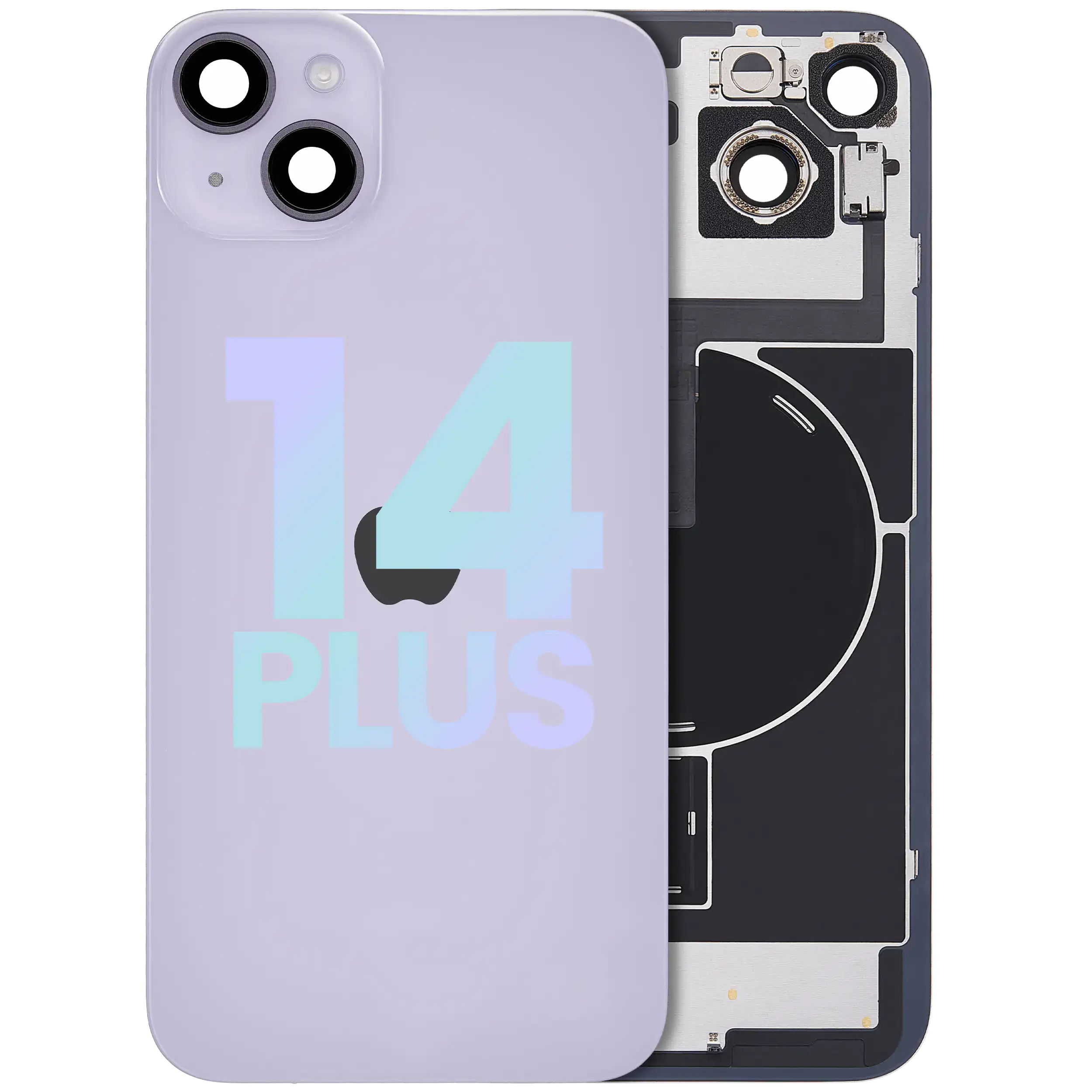 Rückseitenglas mit MagSafe-Magnet, NFC und Blitz-Flexkabel für iPhone 14 Plus (Original Service Pack)