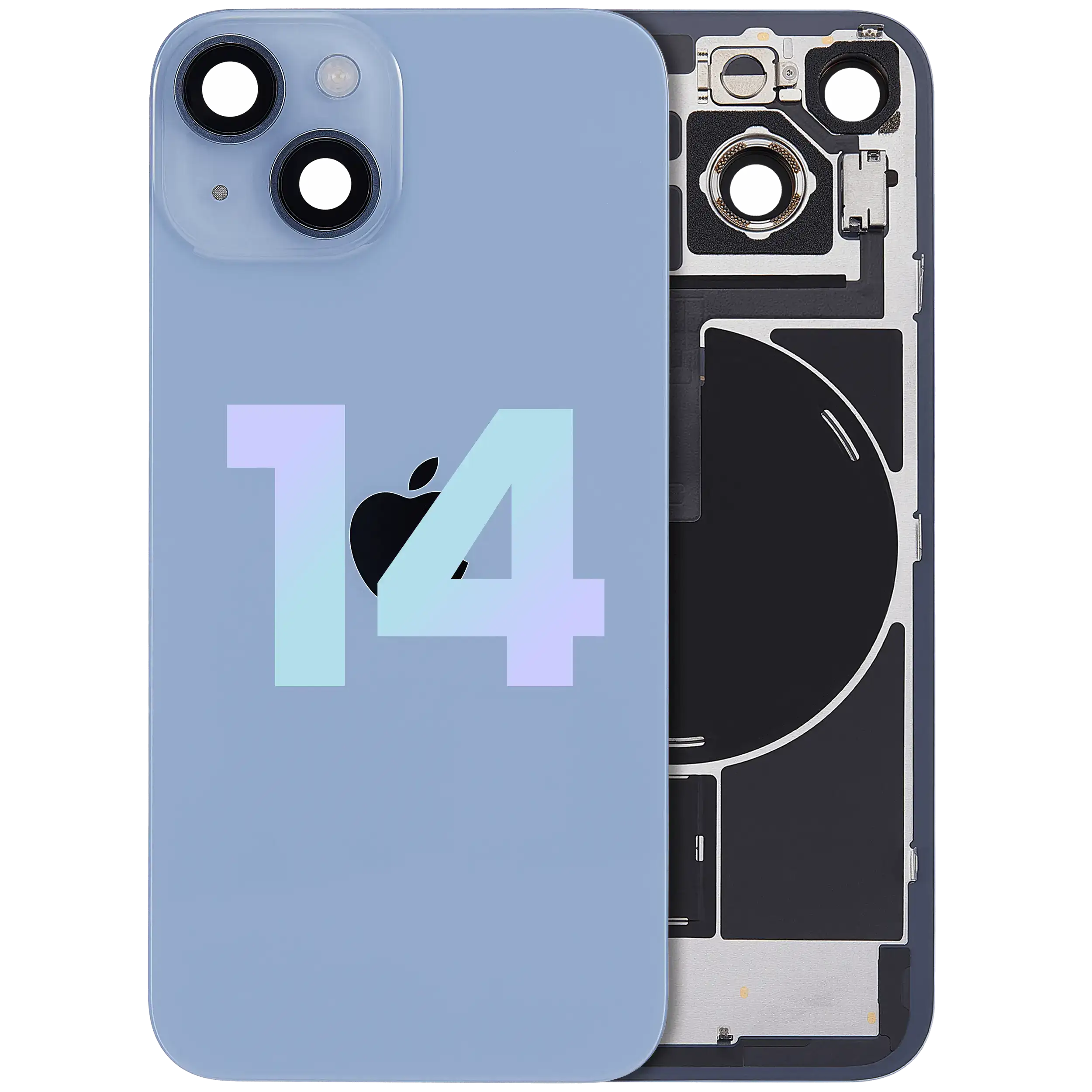 Rückseitenglas mit MagSafe-Magnet, NFC und Blitz-Flexkabel für iPhone 14 (Original Service Pack)