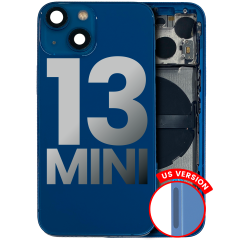 Back Housing W/ Small Components Pre-Installed Compatible For iPhone 13 Mini (US Version) (Used OEM Pull: Grade A) (Blue)