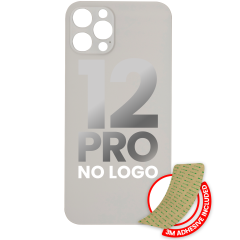 Back Glass With 3M Adhesive Compatible For iPhone 12 Pro (No Logo / Large Camera Hole) (Silver)