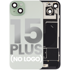 Back Glass With Steel Plate With Wireless NFC Charging MagSafe Magnet & Flashlight Flex Compatible For iPhone 15 Plus (No Logo) (Green)
