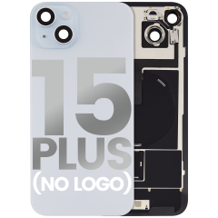Back Glass With Steel Plate With Wireless NFC Charging MagSafe Magnet & Flashlight Flex Compatible For iPhone 15 Plus (No Logo) (Blue)