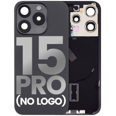 Back Glass With Steel Plate With Wireless NFC Charging MagSafe Magnet & Flashlight Flex Compatible For iPhone 15 Pro (No Logo) (Black Titanium)