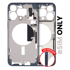 Mid-Frame Housing  W/ Small Parts For iPhone 15 Pro Max (US Version) (Used OEM Pull: Grade C) (Blue Titanium)