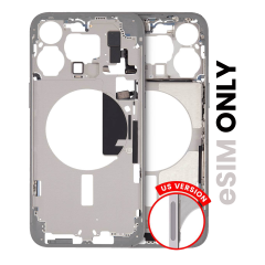 Mid-Frame Housing With Power And Volume Button Compatible For iPhone 15 Pro Max (US Version) (Used OEM Pull: Grade B) (White Titanium)