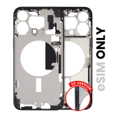 Mid-Frame Housing With Power And Volume Button Compatible For iPhone 15 Pro Max (US Version) (Used OEM Pull: Grade B) (Black Titanium)