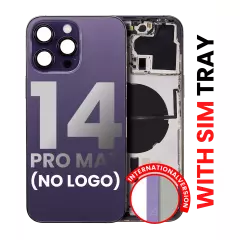 Back Housing W/ Small Pre-Installed Compatible For iPhone 14 Pro Max (International Version) (No Logo) (Aftermarket Plus) (Deep Purple)