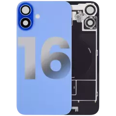 Back Glass With Steel Plate With Wireless NFC Charging MagSafe Magnet & Flashlight Flex Compatible For iPhone 16 (Used OEM Pull: Grade A) (Ultramarine)