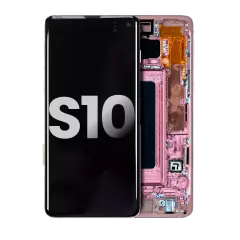 OLED Assembly With Frame Compatible For Samsung Galaxy S10 (Used OEM Pull: Grade A) (Flamingo Pink)