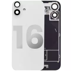 Back Glass With Steel Plate With Wireless NFC Charging MagSafe Magnet & Flashlight Flex Compatible For iPhone 16 (Used OEM Pull: Grade A) (White)