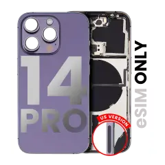 Back Housing W/ Small Pre-Installed Compatible For iPhone 14 Pro (US Version) (Used OEM Pull: Grade C) (Deep Purple)