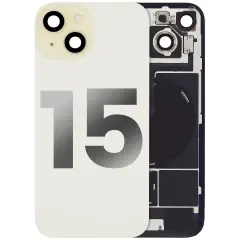 Back Glass With Steel Plate With Wireless NFC Charging MagSafe Magnet & Flashlight Flex Compatible For iPhone 15 (Used OEM Pull: Grade B) (Yellow)