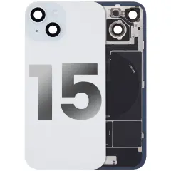 Back Glass With Steel Plate With Wireless NFC Charging MagSafe Magnet & Flashlight Flex Compatible For iPhone 15 (Used OEM Pull: Grade B) (Blue)
