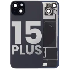 Back Glass With Steel Plate With Wireless NFC Charging MagSafe Magnet & Flashlight Flex Compatible For iPhone 15 Plus (Used OEM Pull: Grade B) (Black)