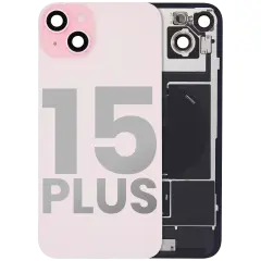 Back Glass With Steel Plate With Wireless NFC Charging MagSafe Magnet & Flashlight Flex Compatible For iPhone 15 Plus (Used OEM Pull: Grade B) (Pink)