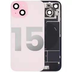 Back Glass With Steel Plate With Wireless NFC Charging MagSafe Magnet & Flashlight Flex Compatible For iPhone 15 (Used OEM Pull: Grade B) (Pink)