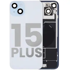 Back Glass With Steel Plate With Wireless NFC Charging MagSafe Magnet & Flashlight Flex Compatible For iPhone 15 Plus (Used OEM Pull: Grade B) (Blue)