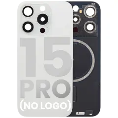 Back Glass With Steel Plate With MagSafe Magnet Pre-Installed Compatible For iPhone 15 Pro (No Logo) (White Titanium)