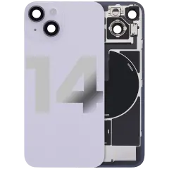 Back Glass With Steel Plate With Wireless NFC Charging MagSafe Magnet & Flashlight Flex Compatible For iPhone 14 (Used OEM Pull: Grade A) (Purple)