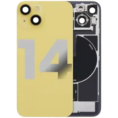 Back Glass With Steel Plate With Wireless NFC Charging MagSafe Magnet & Flashlight Flex Compatible For iPhone 14 (Used OEM Pull: Grade A) (Yellow)