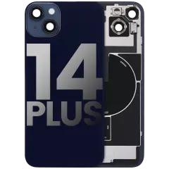 Back Glass With Steel Plate With Wireless NFC Charging MagSafe Magnet & Flashlight Flex Compatible For iPhone 14 Plus (Used OEM Pull: Grade A) (Midnight)
