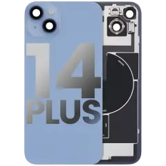 Back Glass With Steel Plate With Wireless NFC Charging MagSafe Magnet & Flashlight Flex Compatible For iPhone 14 Plus (Used OEM Pull: Grade A) (Blue)