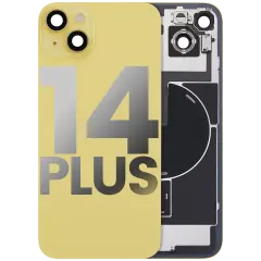 Back Glass With Steel Plate With Wireless NFC Charging MagSafe Magnet & Flashlight Flex Compatible For iPhone 14 Plus (Used OEM Pull: Grade A) (Yellow)