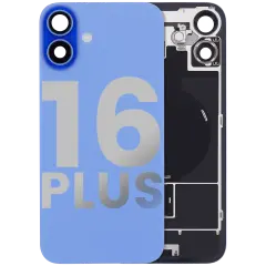 Back Glass With Steel Plate With Wireless NFC Charging MagSafe Magnet & Flashlight Flex Compatible For iPhone 16 Plus (Used OEM Pull: Grade B) (Ultramarine)