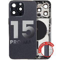 Back Housing W/ Small Pre-Installed Compatible For iPhone 15 Pro Max (International Version) (Used OEM Pull: Grade A) (Black Titanium)