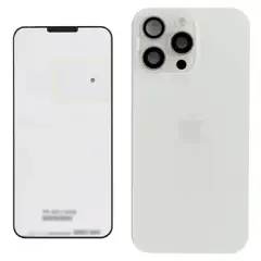 Back Glass With Steel Plate With Wireless NFC Charging MagSafe Magnet & Flashlight Flex Compatible For IPhone 15 Pro Max (Genuine OEM) (White Titanium)