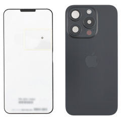Back Glass With Steel Plate With Wireless NFC Charging MagSafe Magnet & Flashlight Flex Compatible For iPhone 15 Pro (UK / EU Version) (Genuine OEM) (Black Titanium)